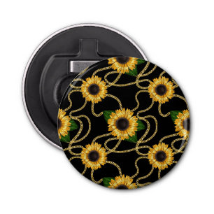 Classy Yellow Sunflower Stijlvol patroon op zwart Button Flesopener