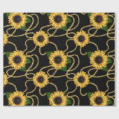 Classy Yellow Sunflower Stijlvol patroon op zwart Cadeaupapier (Vlak)