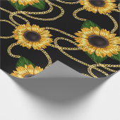 Classy Yellow Sunflower Stijlvol patroon op zwart Cadeaupapier (Hoek)