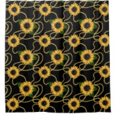 Classy Yellow Sunflower Stijlvol patroon op zwart Douchegordijn (Voorkant)