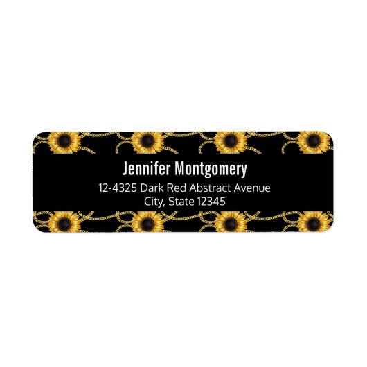 Classy Yellow Sunflower Stijlvol patroon op zwart Etiket (Voorkant)