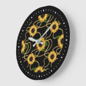 Classy Yellow Sunflower Stijlvol patroon op zwart Grote Klok (Hoek)