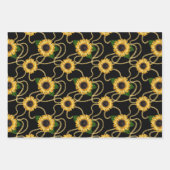 Classy Yellow Sunflower Stijlvol patroon op zwart Inpakpapier Vel (Voorkant 2)