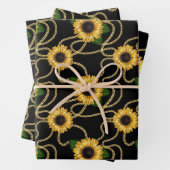 Classy Yellow Sunflower Stijlvol patroon op zwart Inpakpapier Vel (In situ)