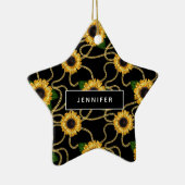 Classy Yellow Sunflower Stijlvol patroon op zwart Keramisch Ornament (Rechts)