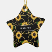 Classy Yellow Sunflower Stijlvol patroon op zwart Keramisch Ornament (Links)
