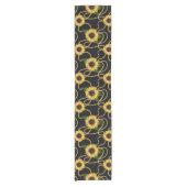 Classy Yellow Sunflower Stijlvol patroon op zwart Korte Tafelloper (Voorkant)