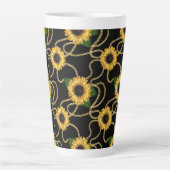 Classy Yellow Sunflower Stijlvol patroon op zwart Latte Mok (Voorkant)