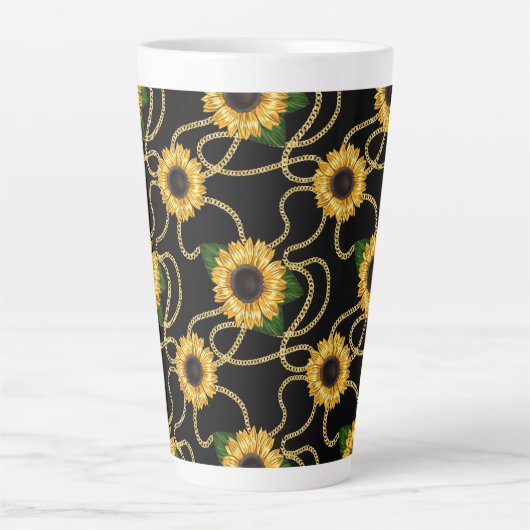 Classy Yellow Sunflower Stijlvol patroon op zwart Latte Mok (Voorkant)