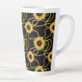 Classy Yellow Sunflower Stijlvol patroon op zwart Latte Mok (Rechts)