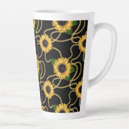 Classy Yellow Sunflower Stijlvol patroon op zwart Latte Mok