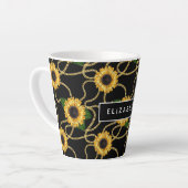 Classy Yellow Sunflower Stijlvol patroon op zwart Latte Mok (Linkerhoek)