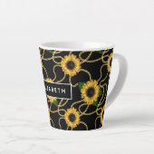 Classy Yellow Sunflower Stijlvol patroon op zwart Latte Mok (Rechterhoek)