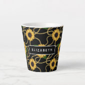 Classy Yellow Sunflower Stijlvol patroon op zwart Latte Mok (Voorkant)