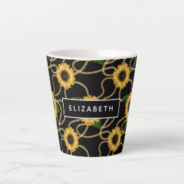 Classy Yellow Sunflower Stijlvol patroon op zwart Latte Mok