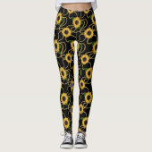 Classy Yellow Sunflower Stijlvol patroon op zwart Leggings (Voorkant)