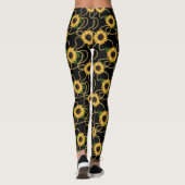 Classy Yellow Sunflower Stijlvol patroon op zwart Leggings (Achterkant)