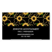 Classy Yellow Sunflower Stijlvol patroon op zwart Magnetisch Visitekaartje (Voorkant)
