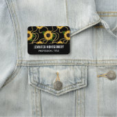 Classy Yellow Sunflower Stijlvol patroon op zwart Naamplaatje (In situ)