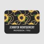 Classy Yellow Sunflower Stijlvol patroon op zwart Naamplaatje (Voorkant)