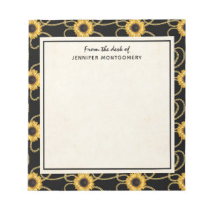 Classy Yellow Sunflower Stijlvol patroon op zwart Notitieblok