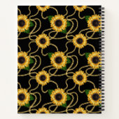Classy Yellow Sunflower Stijlvol patroon op zwart Notitieboek (Achterkant)