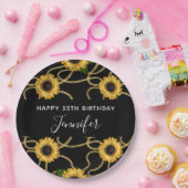 Classy Yellow Sunflower Stijlvol patroon op zwart Papieren Bordje (Feest)