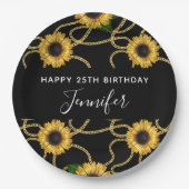 Classy Yellow Sunflower Stijlvol patroon op zwart Papieren Bordje (Voorkant)