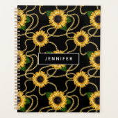 Classy Yellow Sunflower Stijlvol patroon op zwart Planner (Voorkant)
