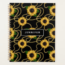 Classy Yellow Sunflower Stijlvol patroon op zwart
