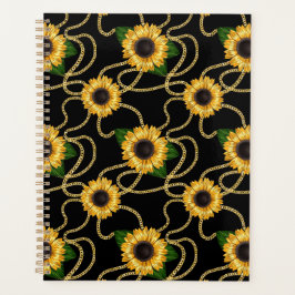 Classy Yellow Sunflower Stijlvol patroon op zwart Planner