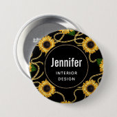 Classy Yellow Sunflower Stijlvol patroon op zwart Ronde Button 7,6 Cm (Voorkant /achterkant)