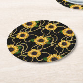 Classy Yellow Sunflower Stijlvol patroon op zwart Ronde Kartonnen Onderzetter (Gebogen)