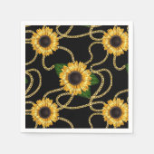 Classy Yellow Sunflower Stijlvol patroon op zwart Servet (Voorkant)