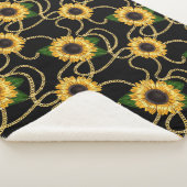 Classy Yellow Sunflower Stijlvol patroon op zwart Sherpa Deken (3/4)