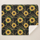Classy Yellow Sunflower Stijlvol patroon op zwart Sherpa Deken (Voorkant (horizontaal))