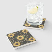 Classy Yellow Sunflower Stijlvol patroon op zwart Stenen Onderzetter (Zijkant)