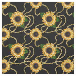 Classy Yellow Sunflower Stijlvol patroon op zwart Stof