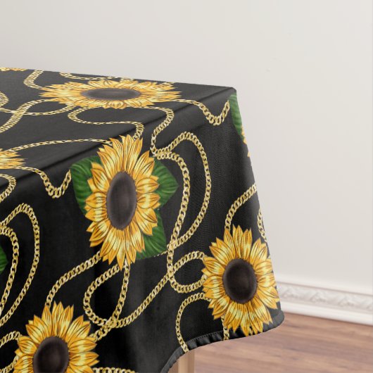 Classy Yellow Sunflower Stijlvol patroon op zwart Tafelkleed (Voorbeeld)