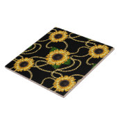 Classy Yellow Sunflower Stijlvol patroon op zwart Tegeltje (Zijkant)