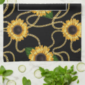 Classy Yellow Sunflower Stijlvol patroon op zwart Theedoek (Gevouwen)