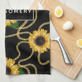 Classy Yellow Sunflower Stijlvol patroon op zwart Theedoek (Quarter Fold)