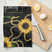 Classy Yellow Sunflower Stijlvol patroon op zwart Theedoek (Quarter Fold)