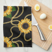 Classy Yellow Sunflower Stijlvol patroon op zwart Theedoek (Quarter Fold)