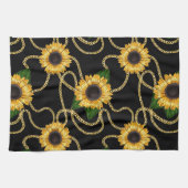 Classy Yellow Sunflower Stijlvol patroon op zwart Theedoek (Horizontaal)