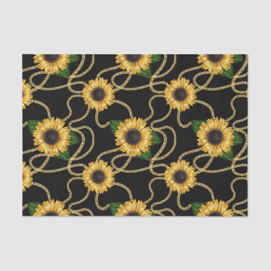 Classy Yellow Sunflower Stijlvol patroon op zwart Tissuepapier (Voorkant)