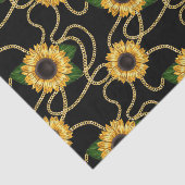 Classy Yellow Sunflower Stijlvol patroon op zwart Tissuepapier (Detail)