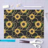 Classy Yellow Sunflower Stijlvol patroon op zwart Tissuepapier (Craft)