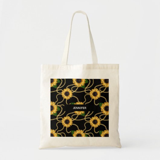 Classy Yellow Sunflower Stijlvol patroon op zwart Tote Bag (Voorkant)