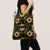 Classy Yellow Sunflower Stijlvol patroon op zwart Tote Bag (Dichtbij)